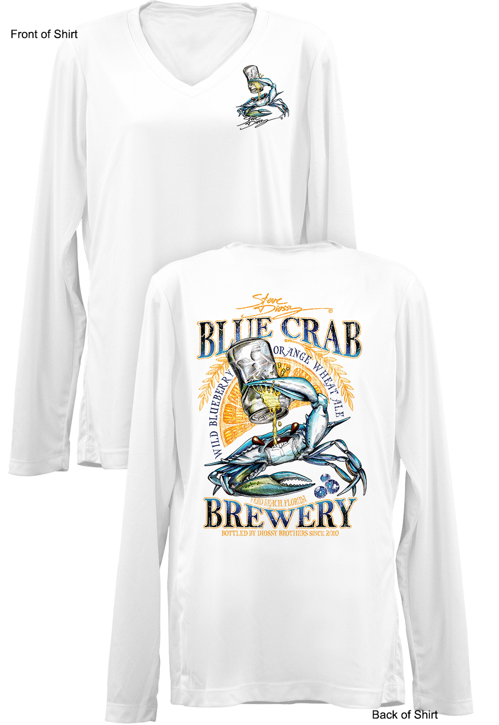 Blue Crab Brew- Ladies Long Sleeve V-Neck-100% Polyester
